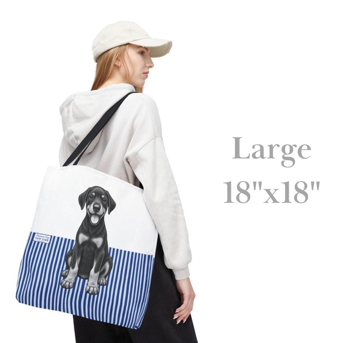 Doberman, Blue Stripe Durable Tote Bag