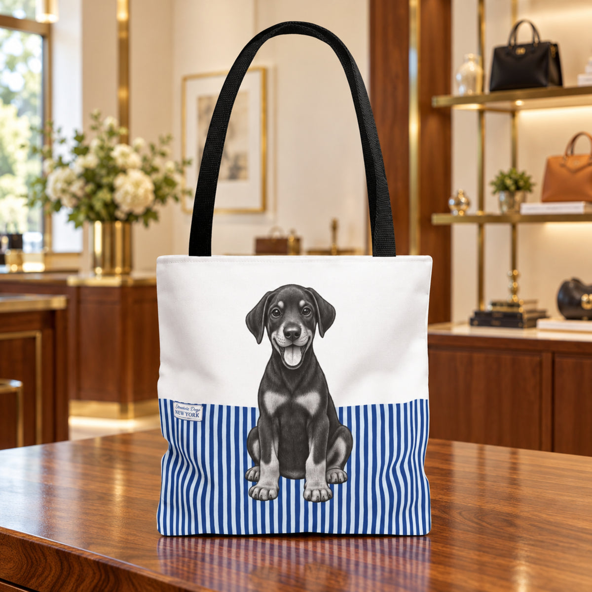 Doberman, Blue Stripe Durable Tote Bag