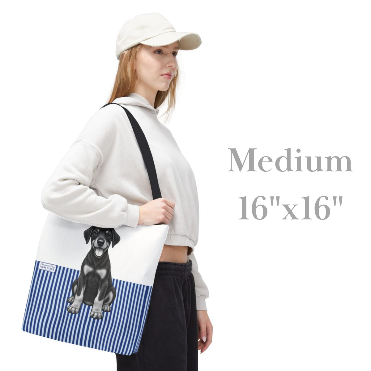 Doberman, Blue Stripe Durable Tote Bag