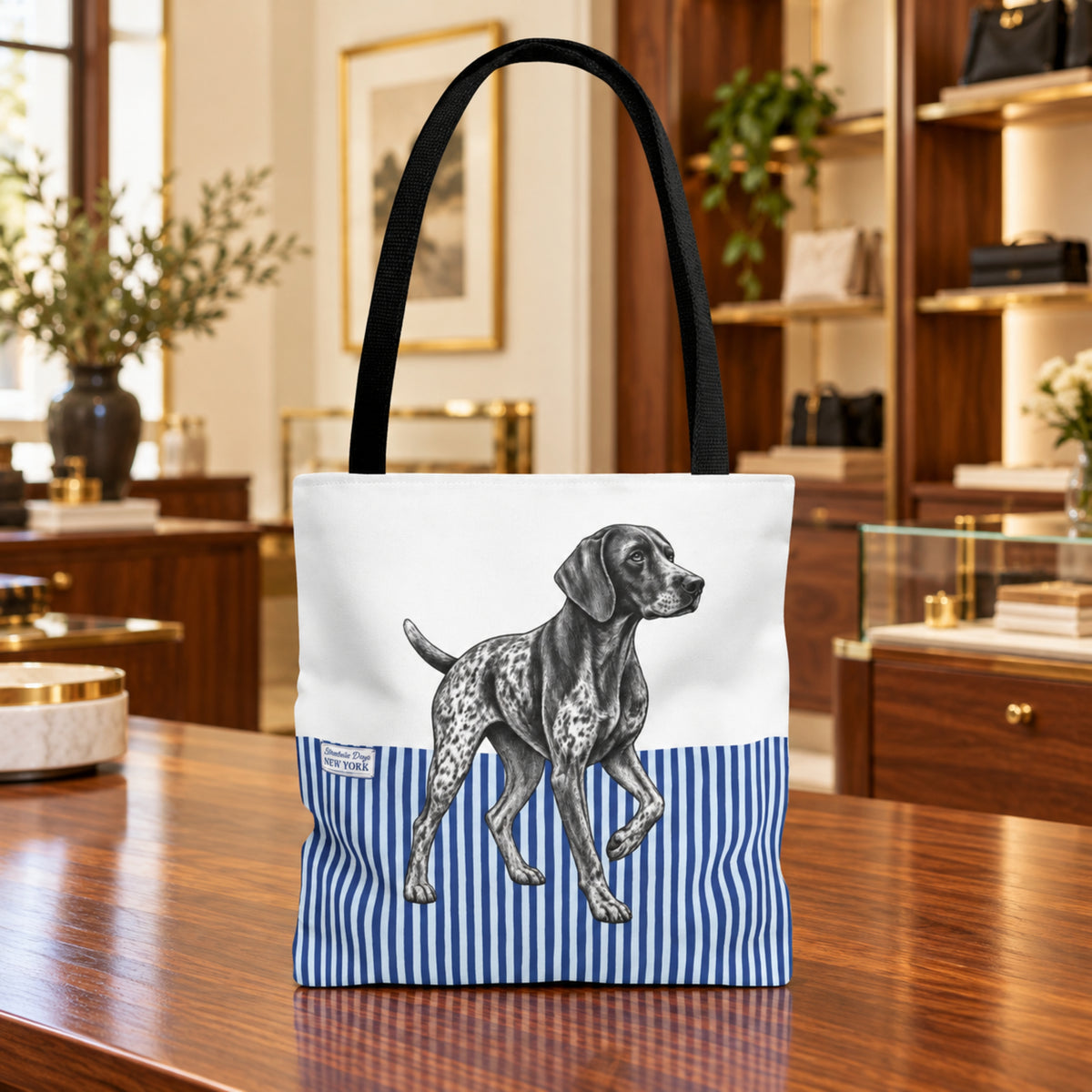 German Shorthaired Pointer, Blue Stripe Durable Tote Bag
