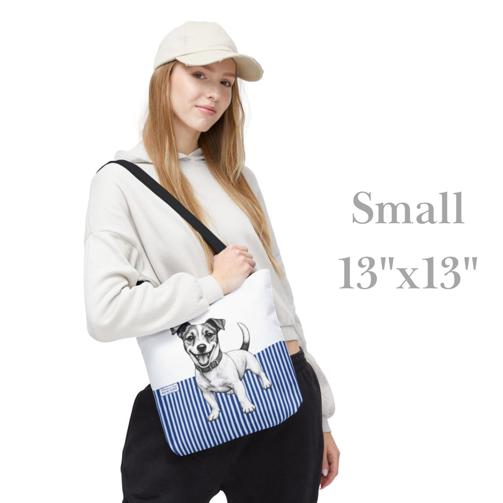 Jack Russell, Blue Stripe Durable Tote Bag