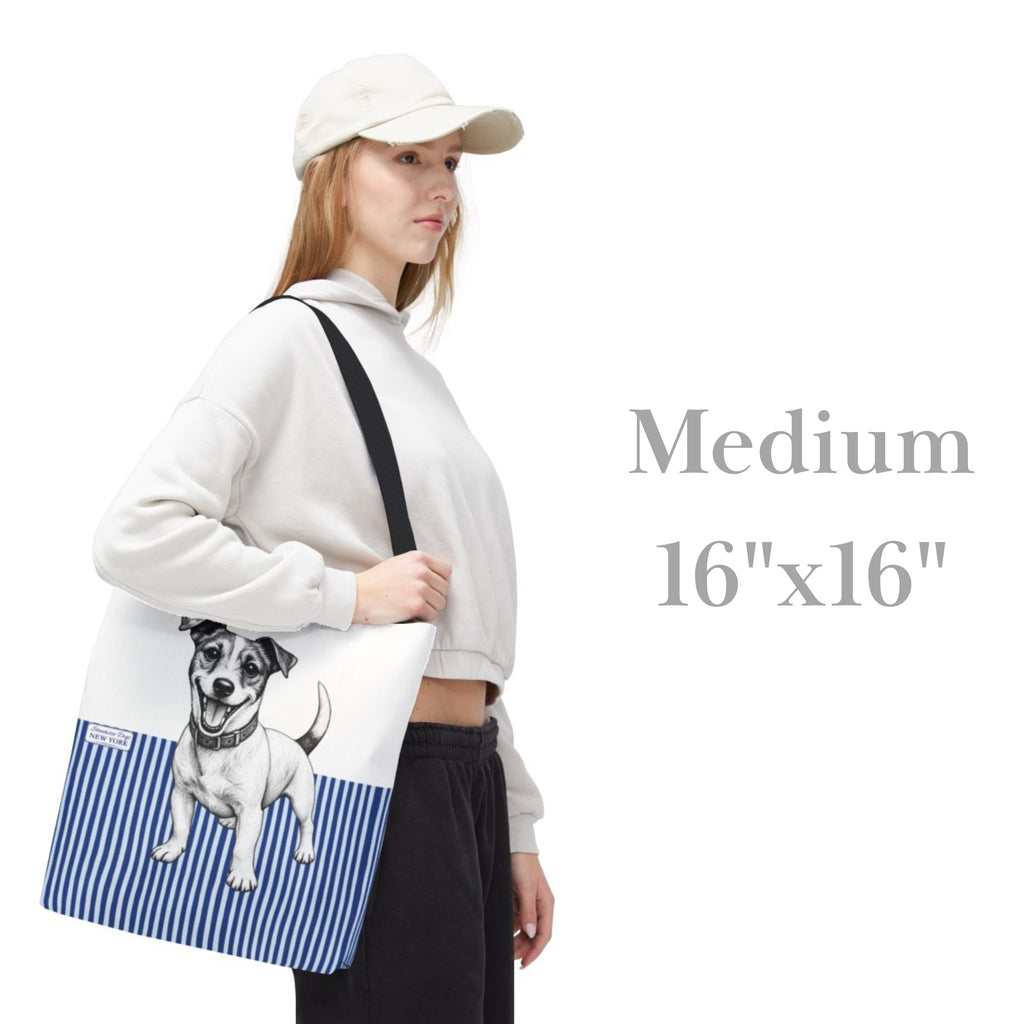 Jack Russell, Blue Stripe Durable Tote Bag