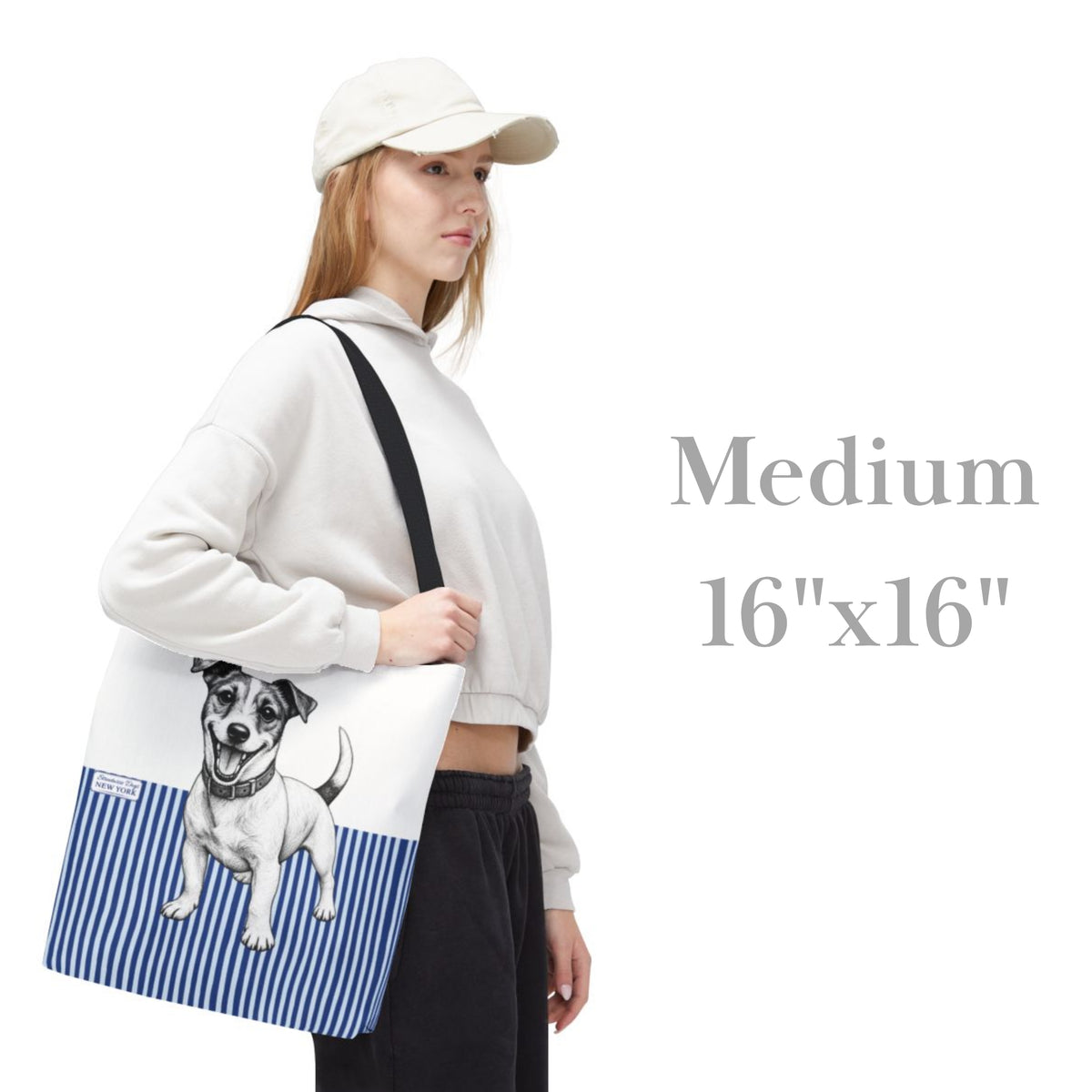 Jack Russell, Blue Stripe Durable Tote Bag