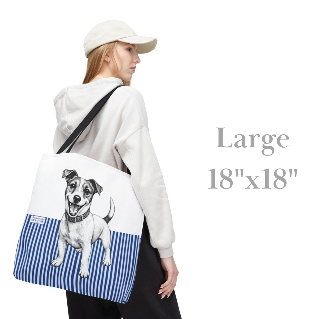 Jack Russell, Blue Stripe Durable Tote Bag