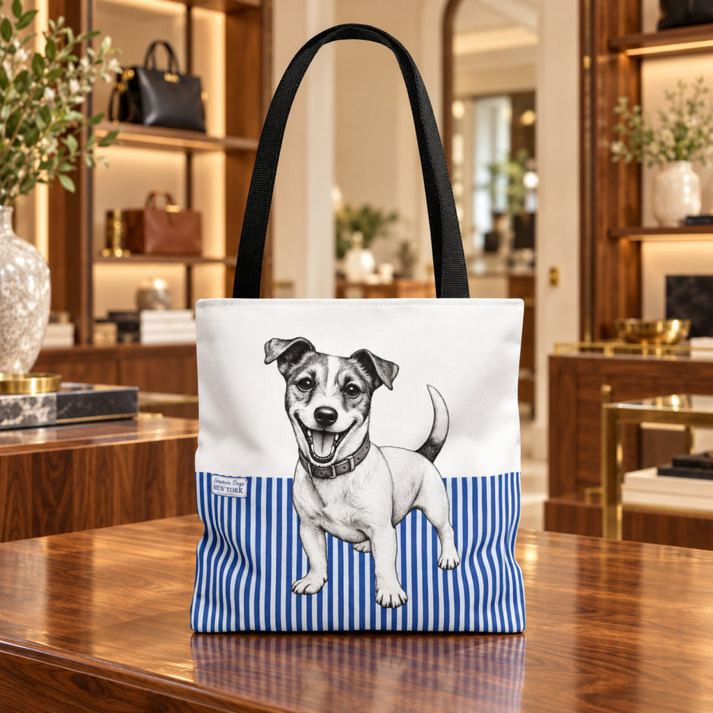 Jack Russell, Blue Stripe Durable Tote Bag