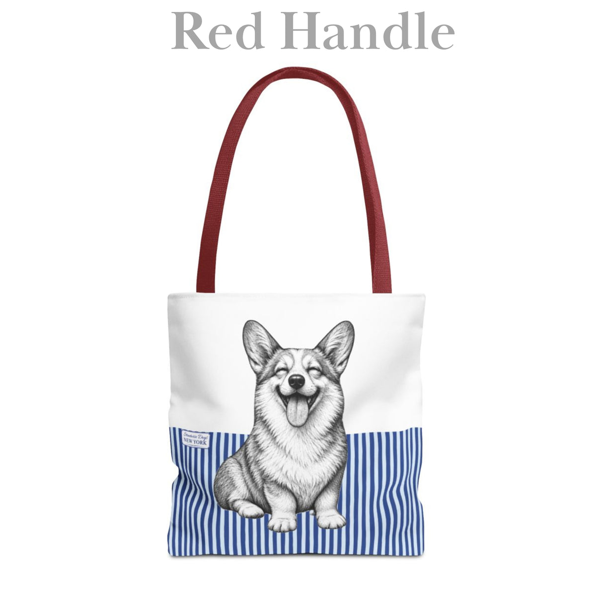 Corgi Smiling, Blue Stripe Durable Tote Bag