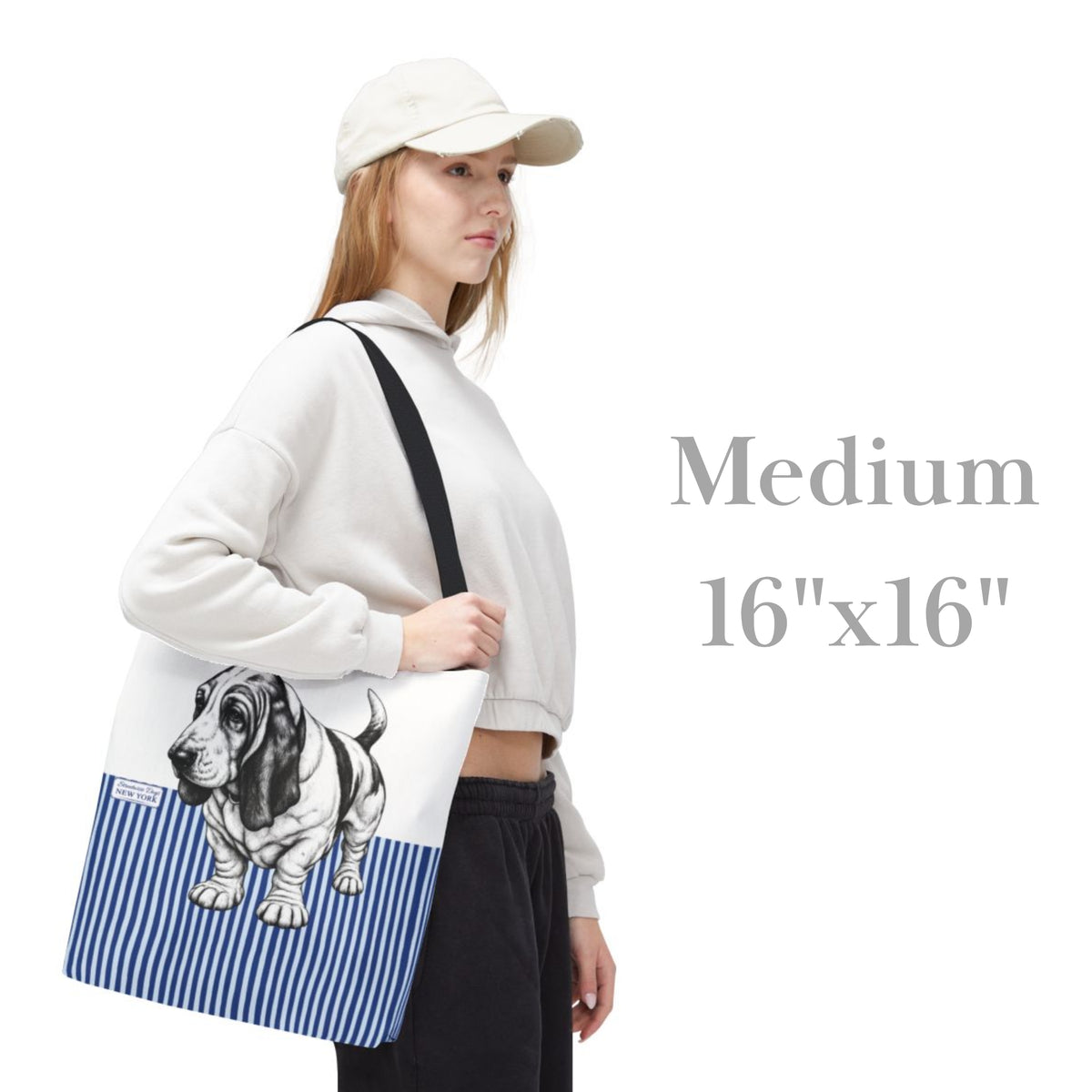 Basset Hound, Blue Stripe Durable Tote Bag