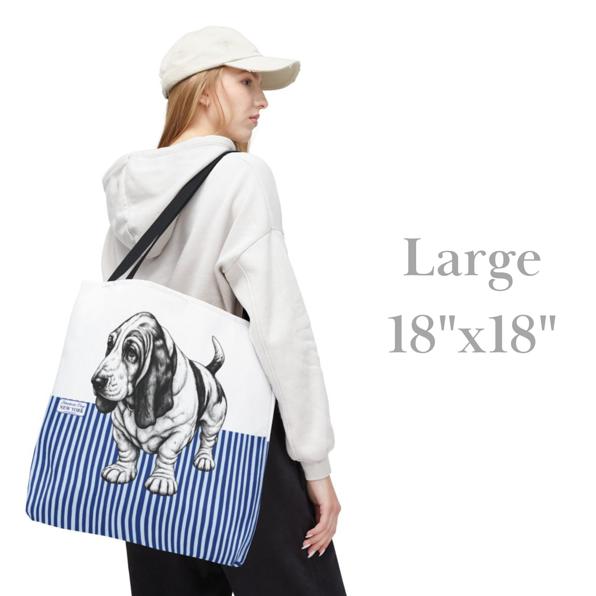 Basset Hound, Blue Stripe Durable Tote Bag