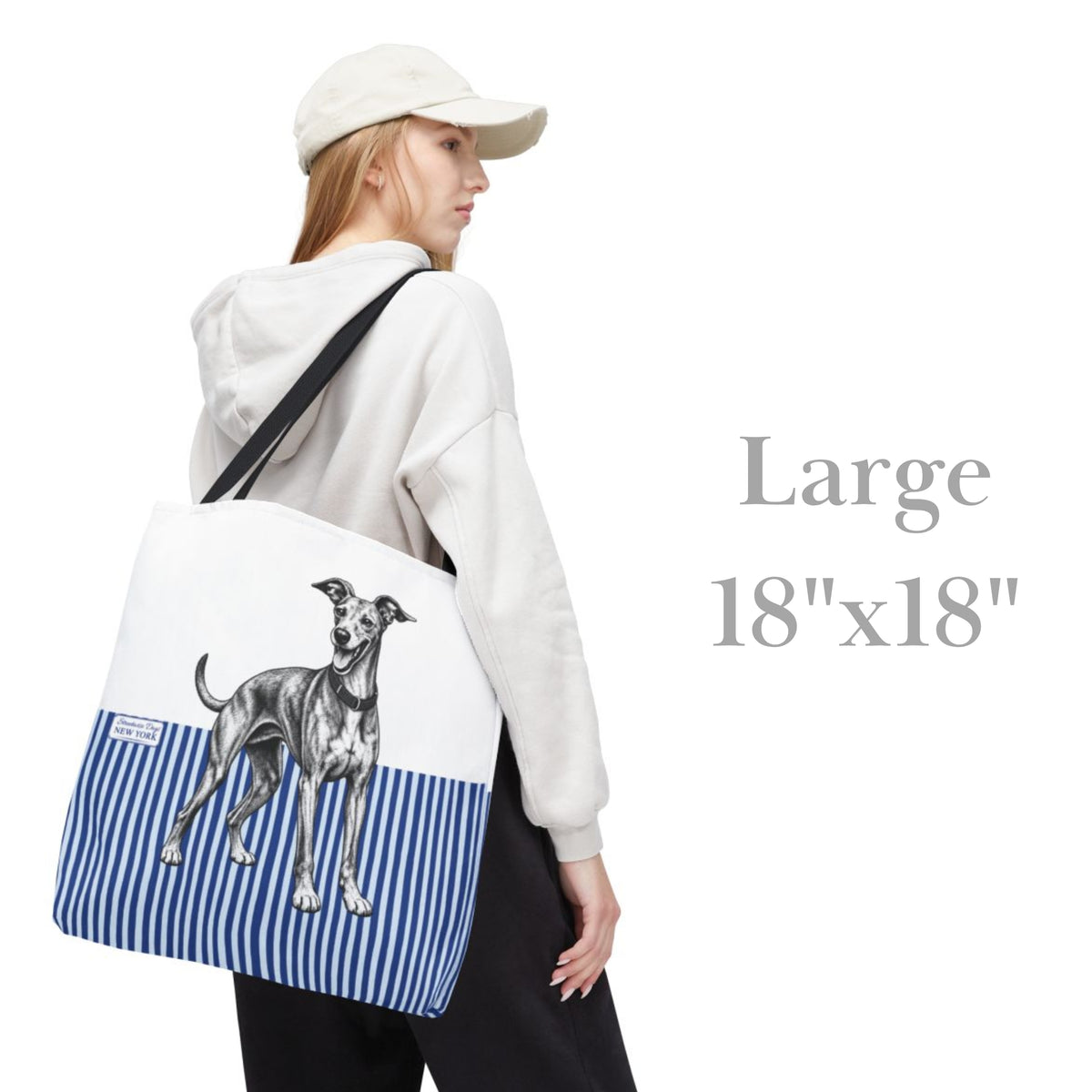 Greyhound, Blue Stripe Durable Tote Bag