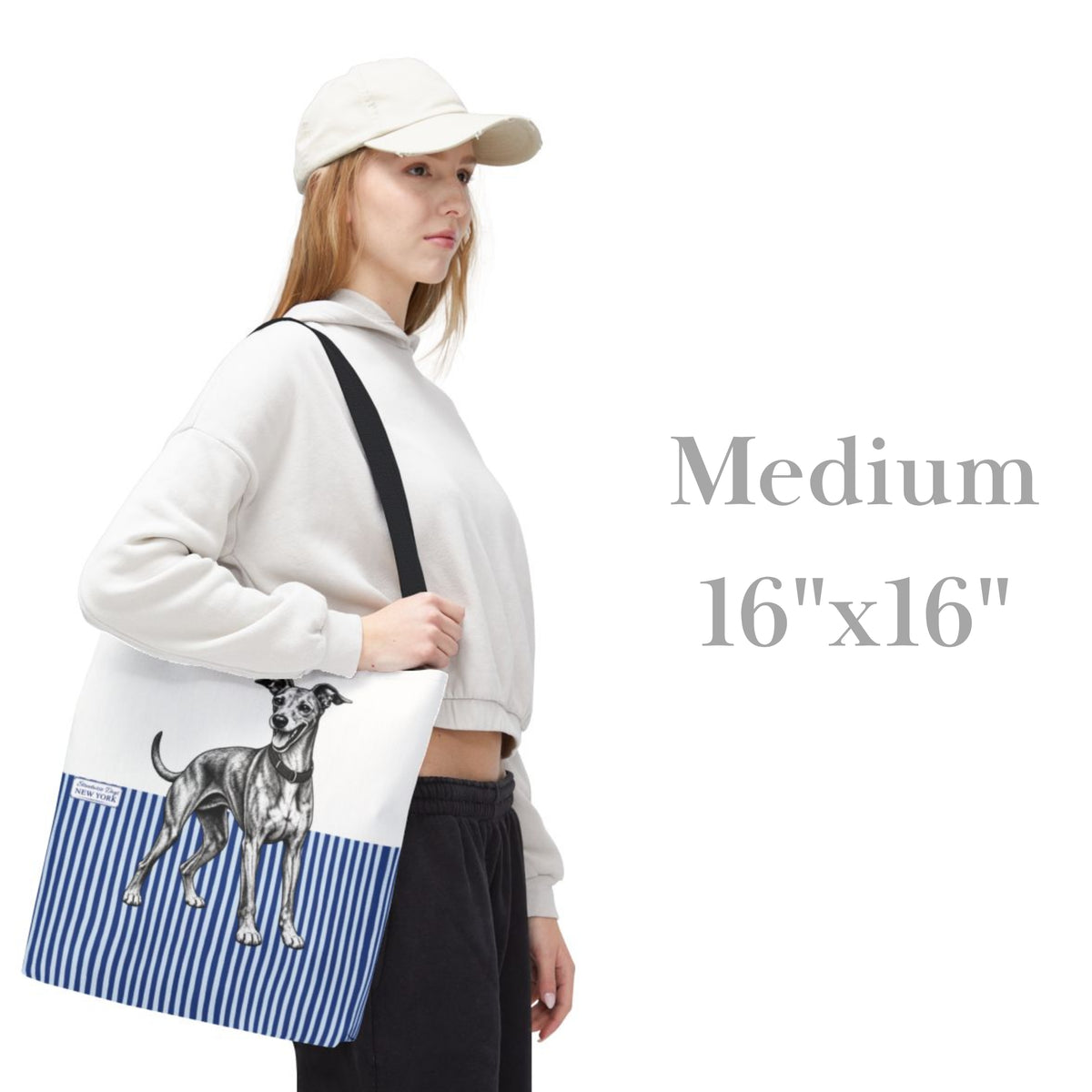Greyhound, Blue Stripe Durable Tote Bag
