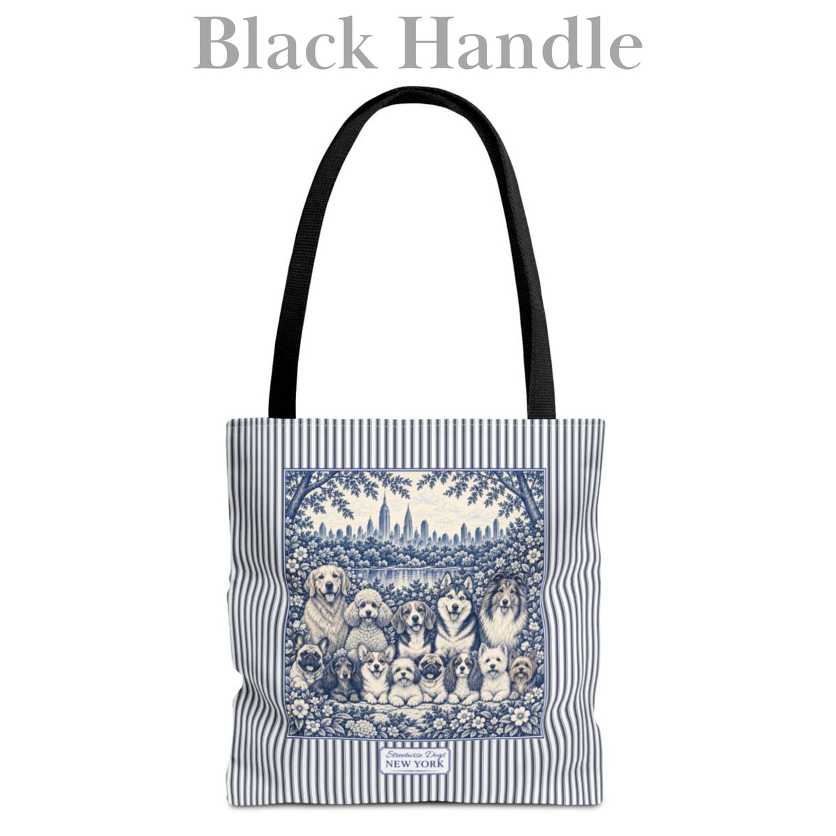 Dogs in New York, Blue Flora & Fauna Durable Tote Bag