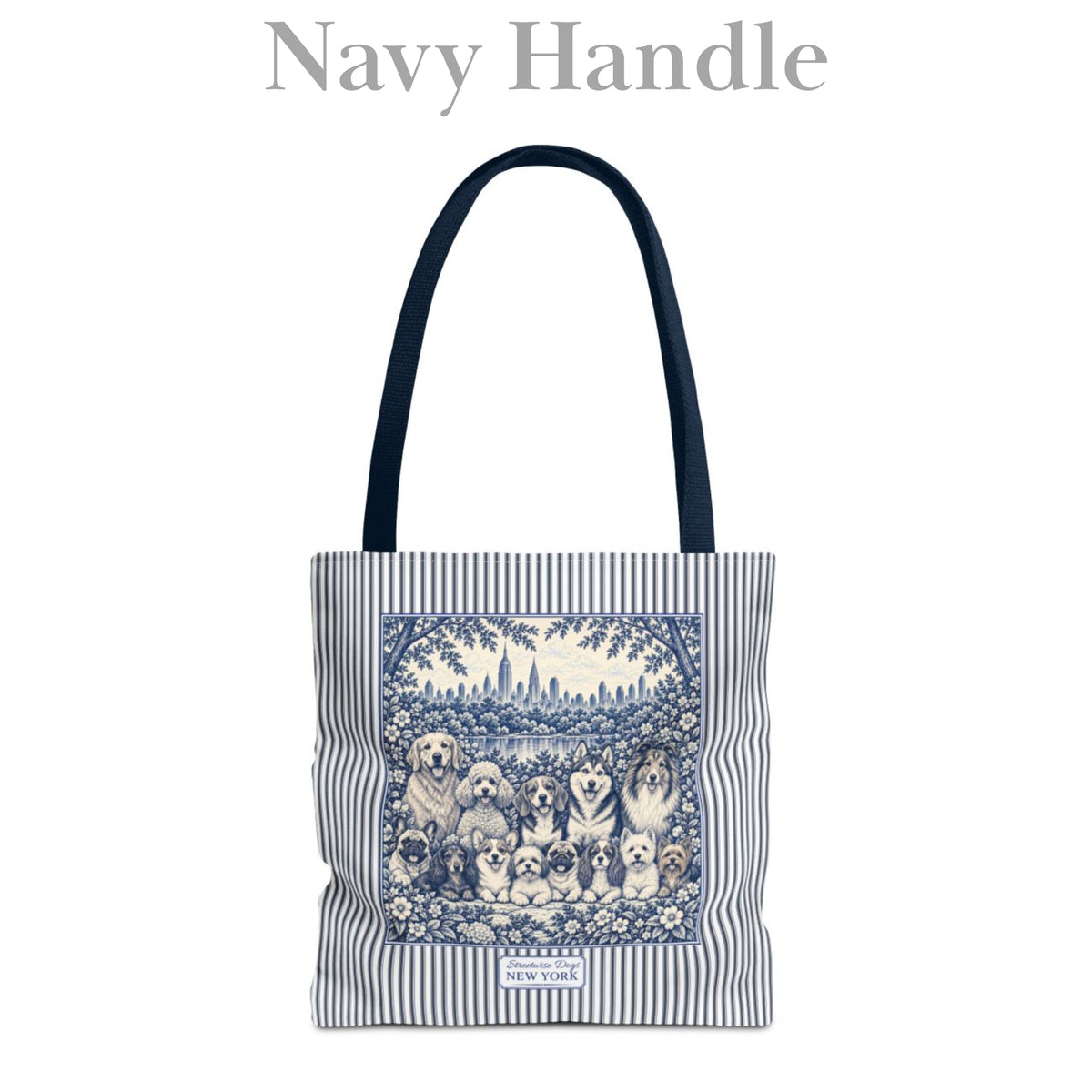 Dogs in New York, Blue Flora & Fauna Durable Tote Bag
