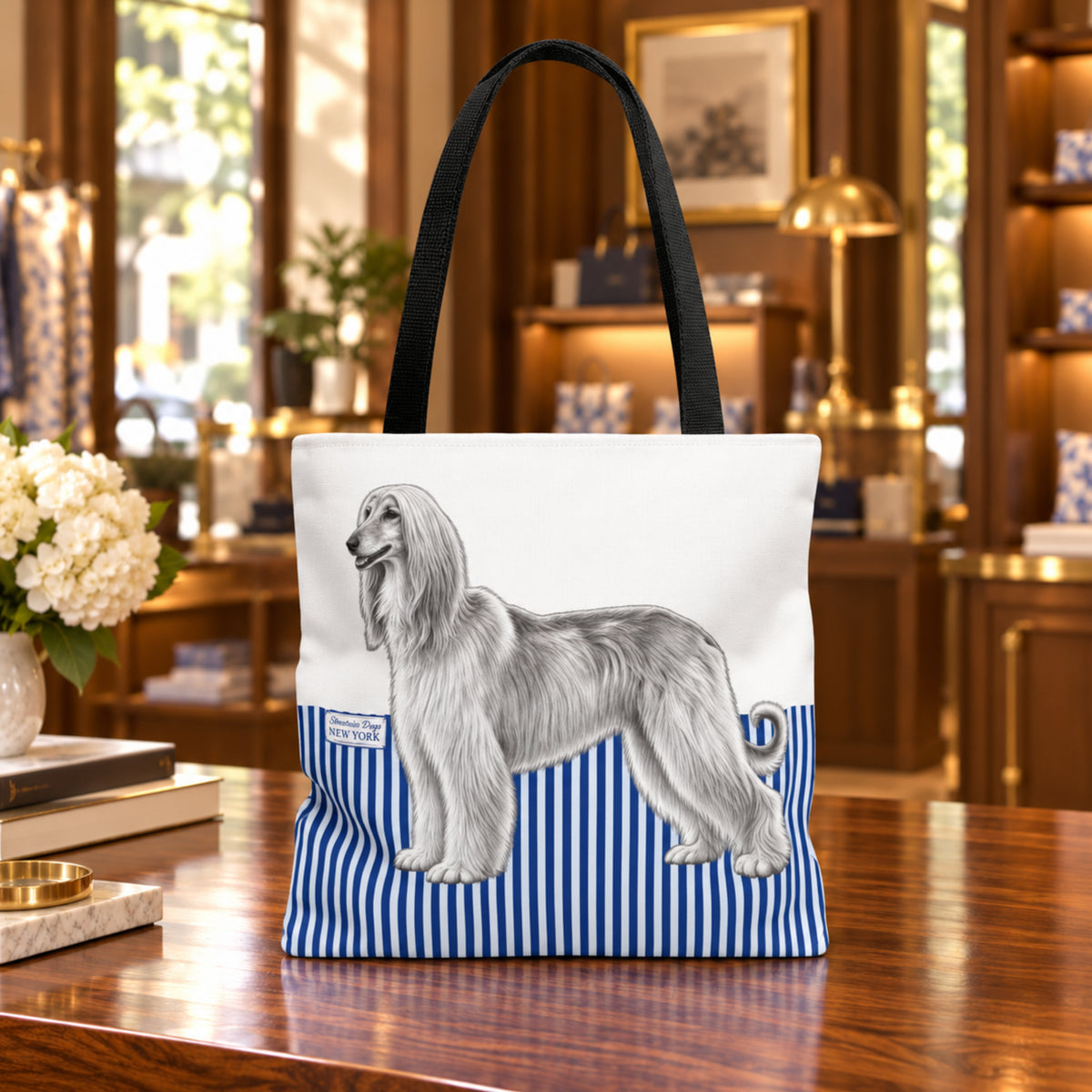 Afghan, Blue Flora & Fauna Durable Tote Bag