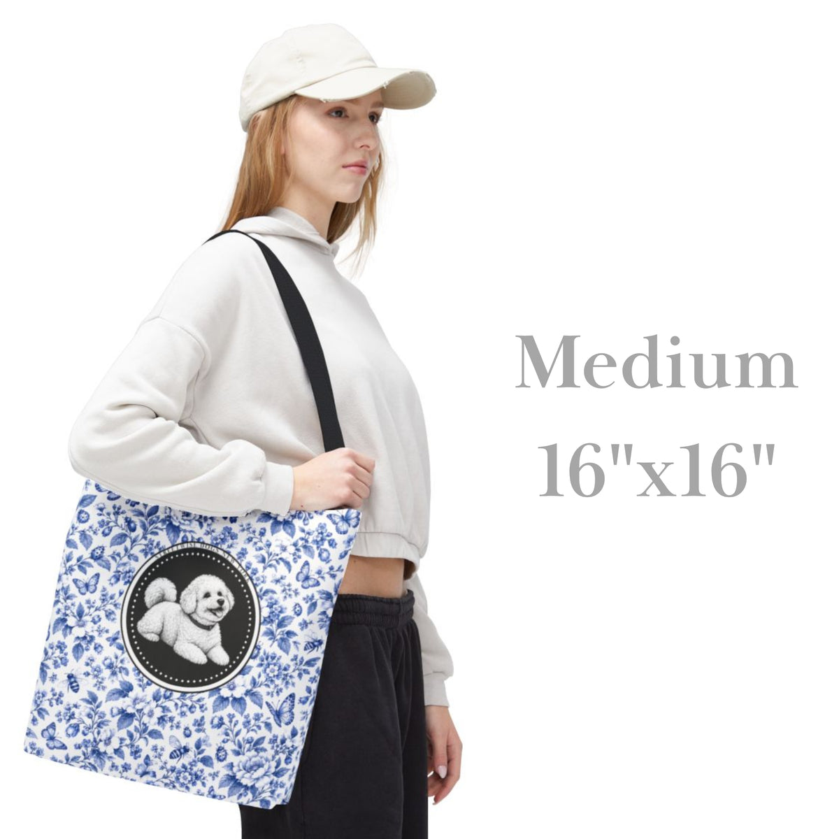 Bichon Frisé, Blue Flora & Fauna Durable Tote Bag