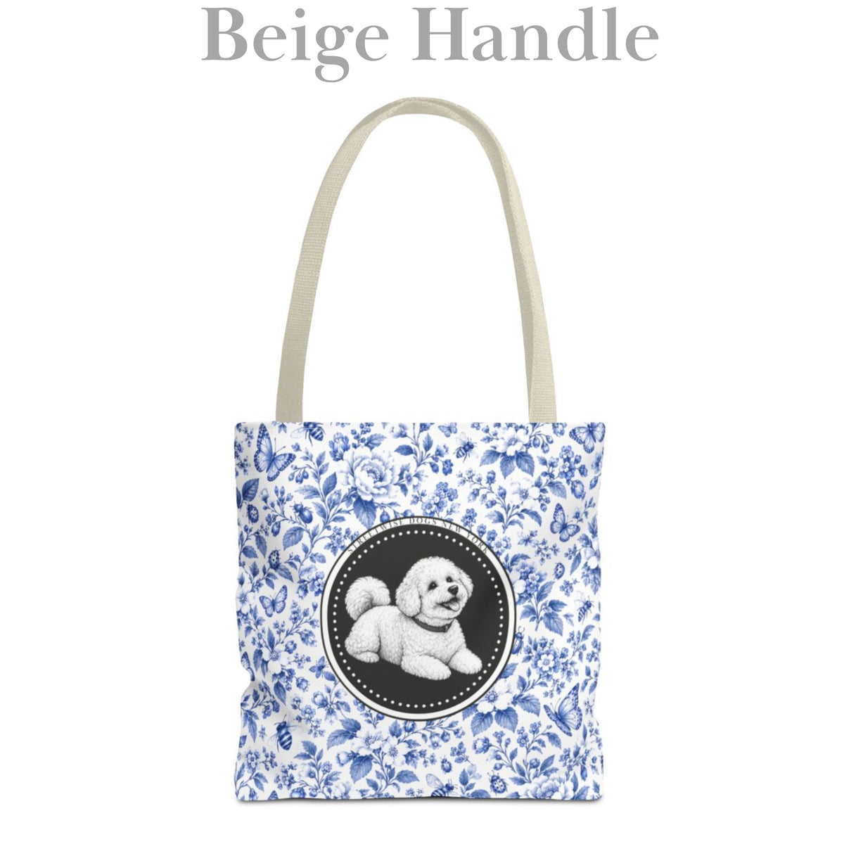 Bichon Frisé, Blue Flora & Fauna Durable Tote Bag