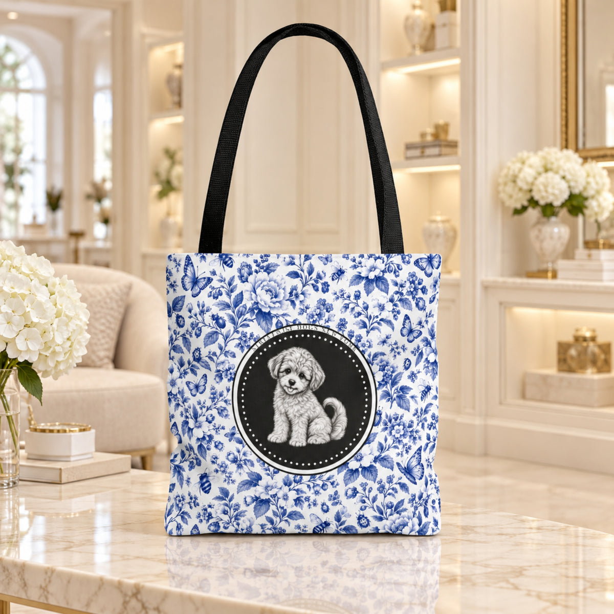 Cavapoo, Blue Flora & Fauna Durable Tote Bag