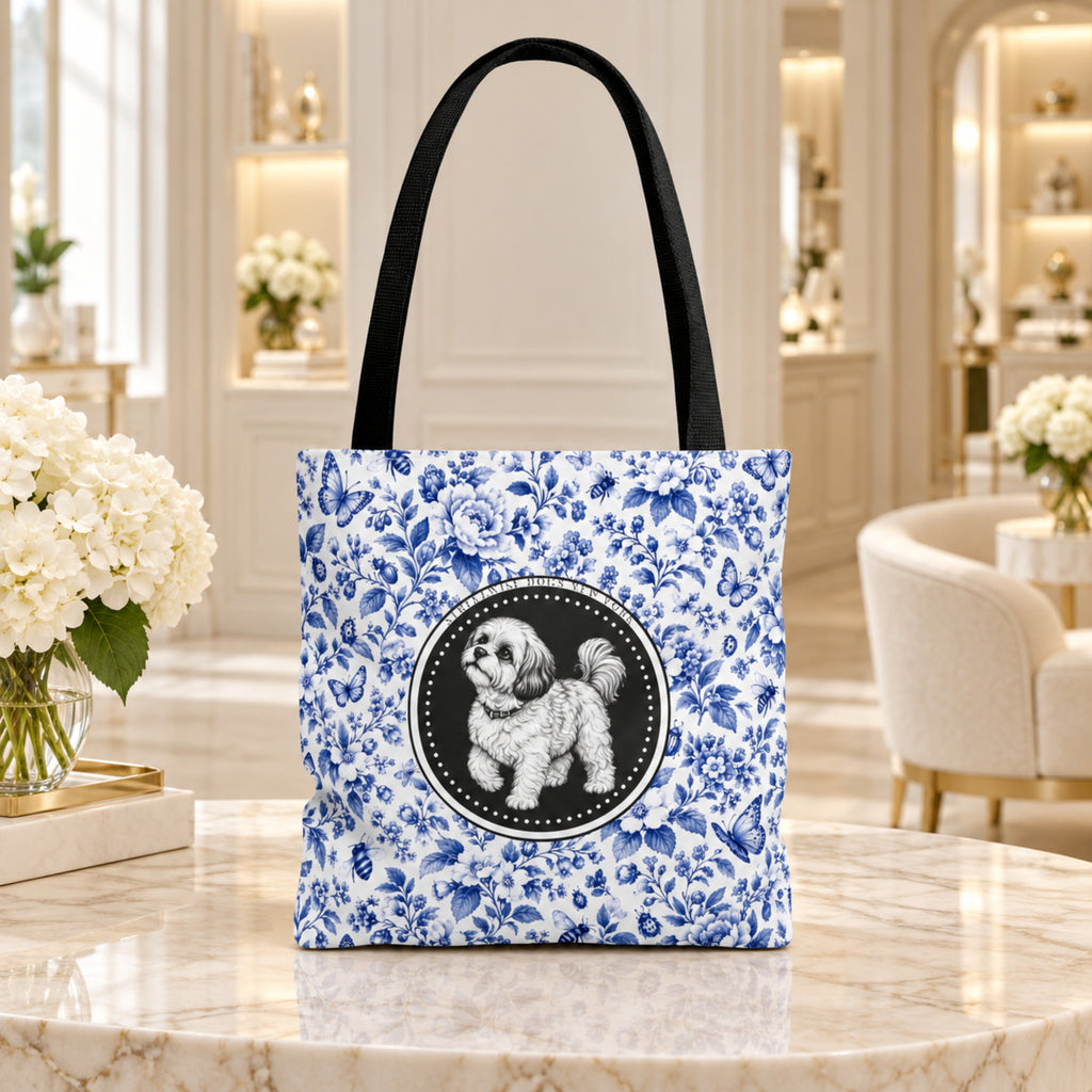 Shih Tzu, Blue Stripe Durable Tote Bag