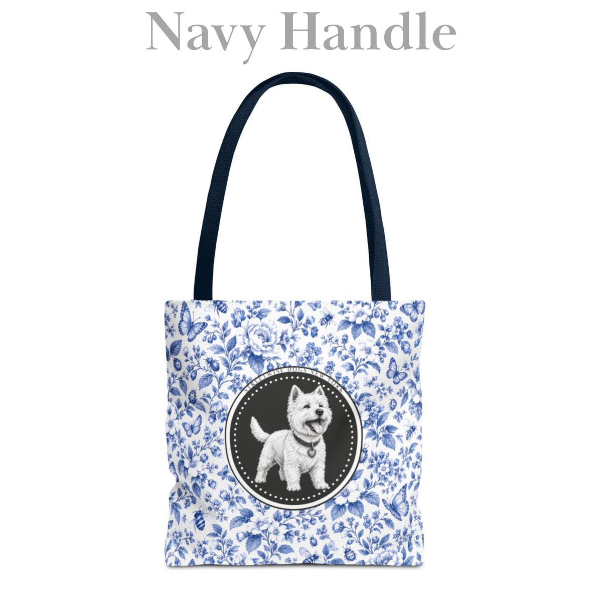 West Highland Terrier, Blue Flora & Fauna Durable Tote Bag