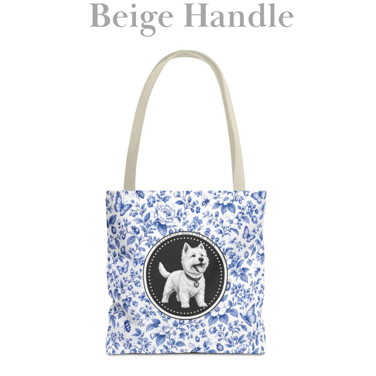 West Highland Terrier, Blue Flora & Fauna Durable Tote Bag