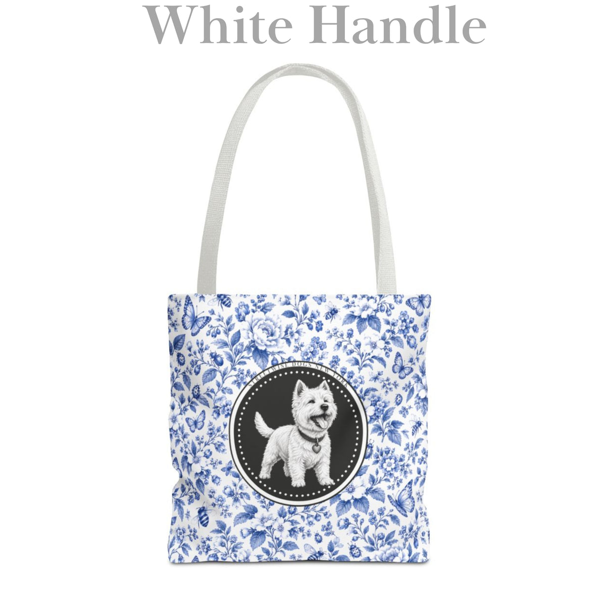 West Highland Terrier, Blue Flora & Fauna Durable Tote Bag