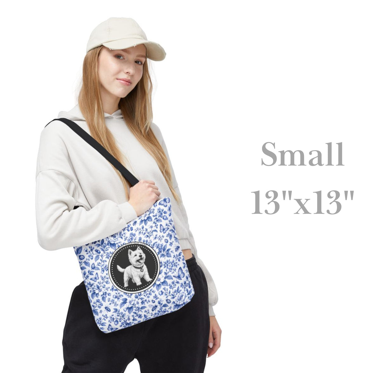 West Highland Terrier, Blue Flora & Fauna Durable Tote Bag