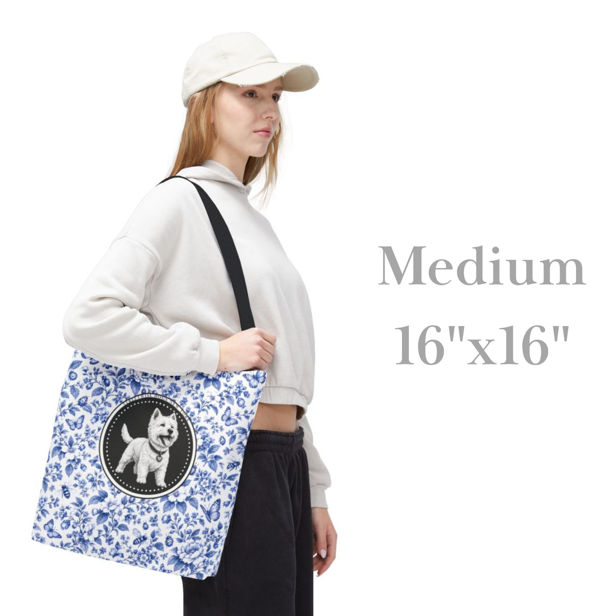 West Highland Terrier, Blue Flora & Fauna Durable Tote Bag