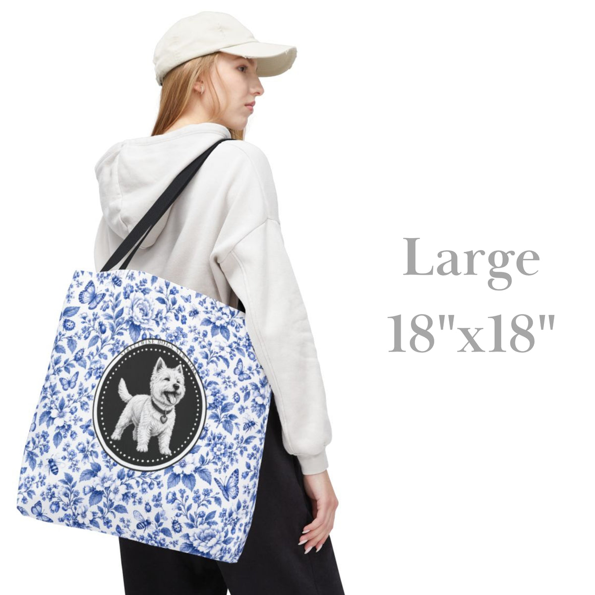 West Highland Terrier, Blue Flora & Fauna Durable Tote Bag