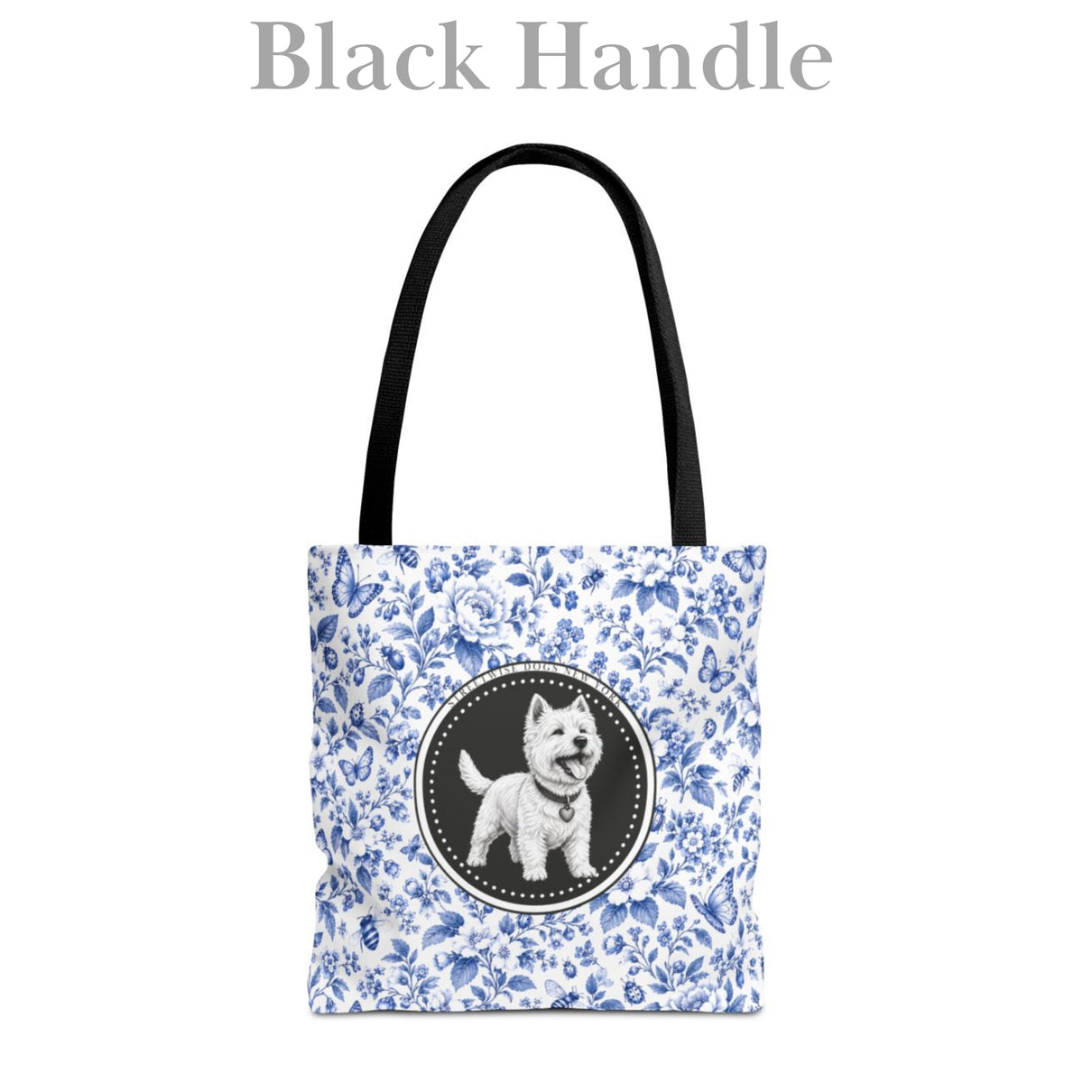 West Highland Terrier, Blue Flora & Fauna Durable Tote Bag