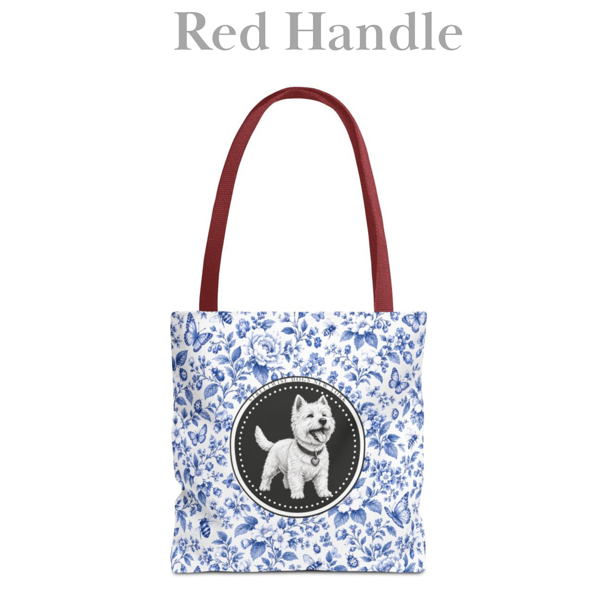 West Highland Terrier, Blue Flora & Fauna Durable Tote Bag