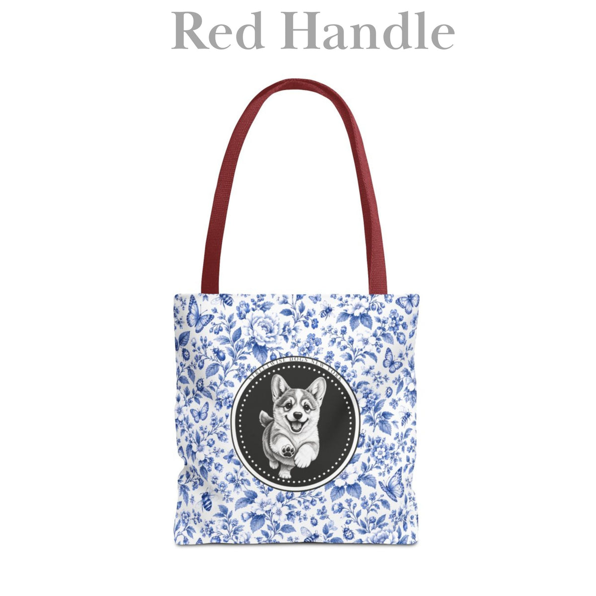 Corgi, Blue Flora & Fauna Durable Tote Bag