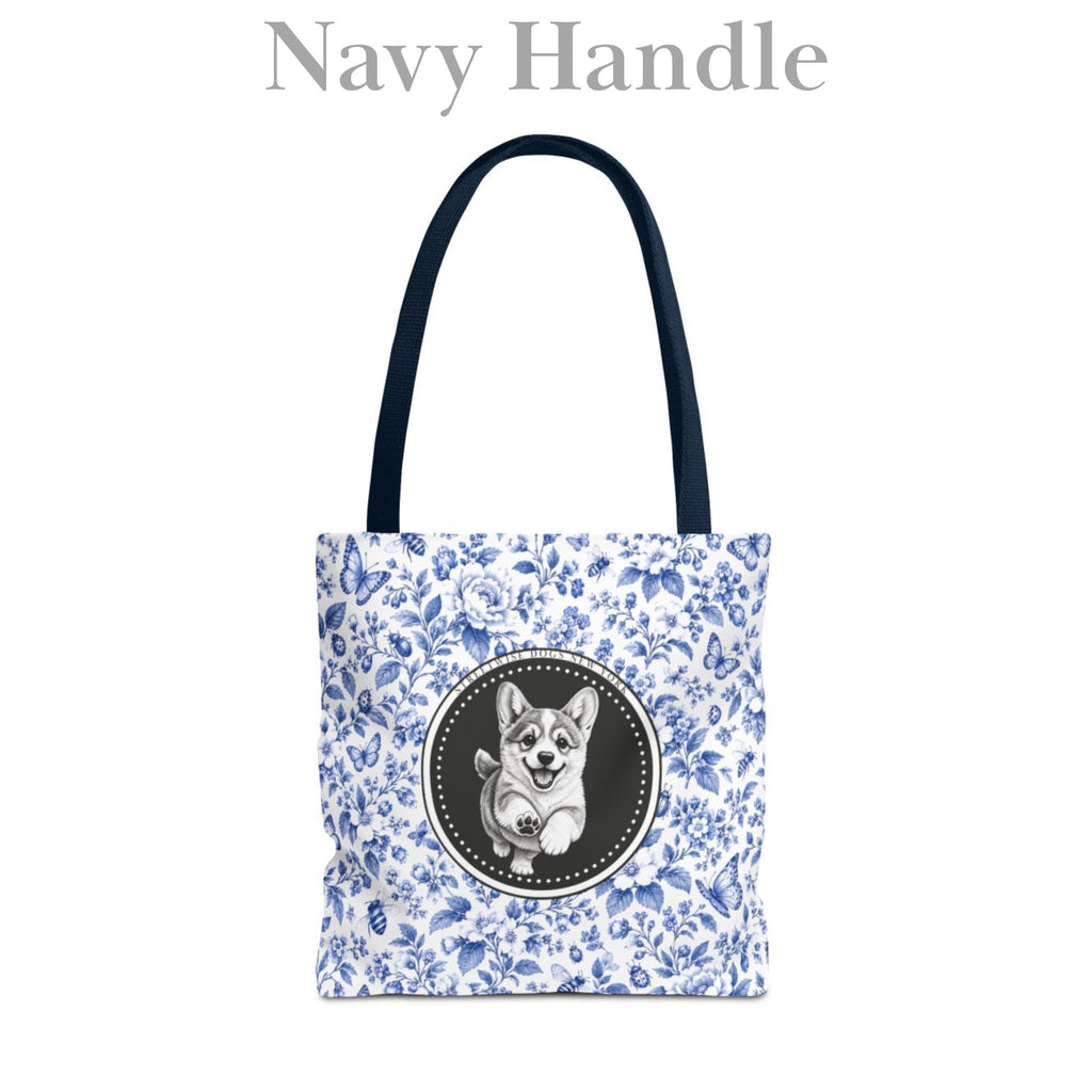Corgi, Blue Flora & Fauna Durable Tote Bag