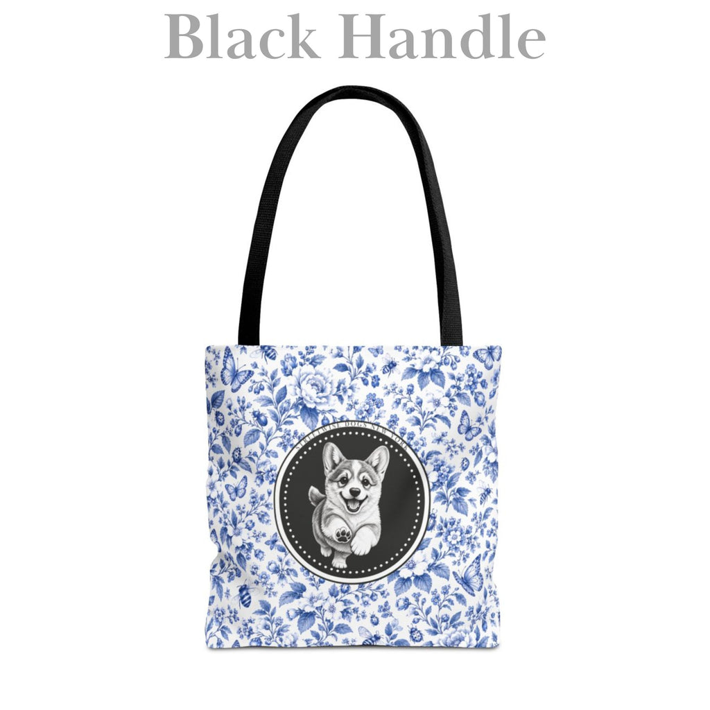 Corgi, Blue Flora & Fauna Durable Tote Bag