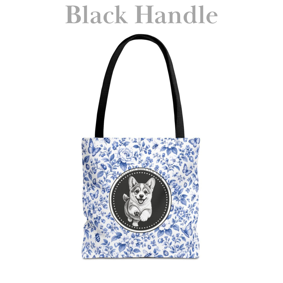 Corgi, Blue Flora & Fauna Durable Tote Bag