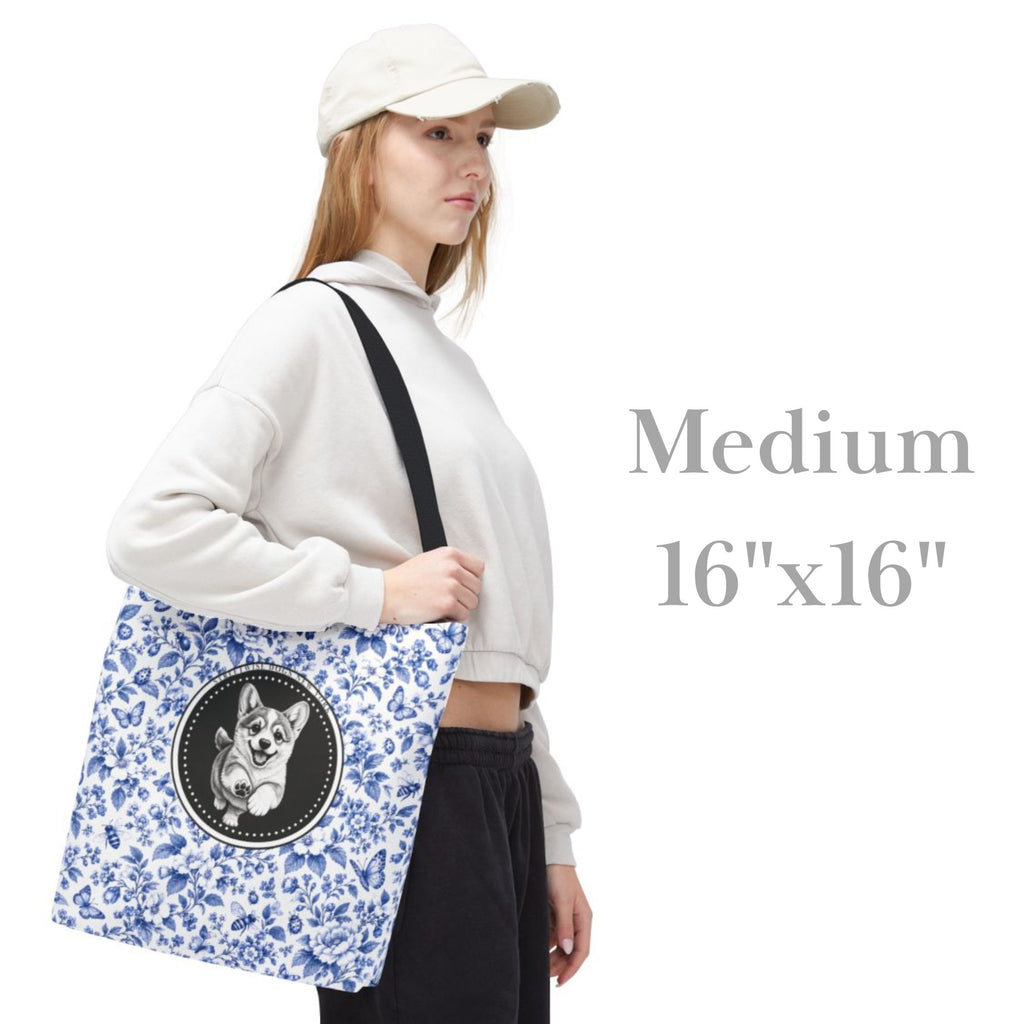 Corgi, Blue Flora & Fauna Durable Tote Bag