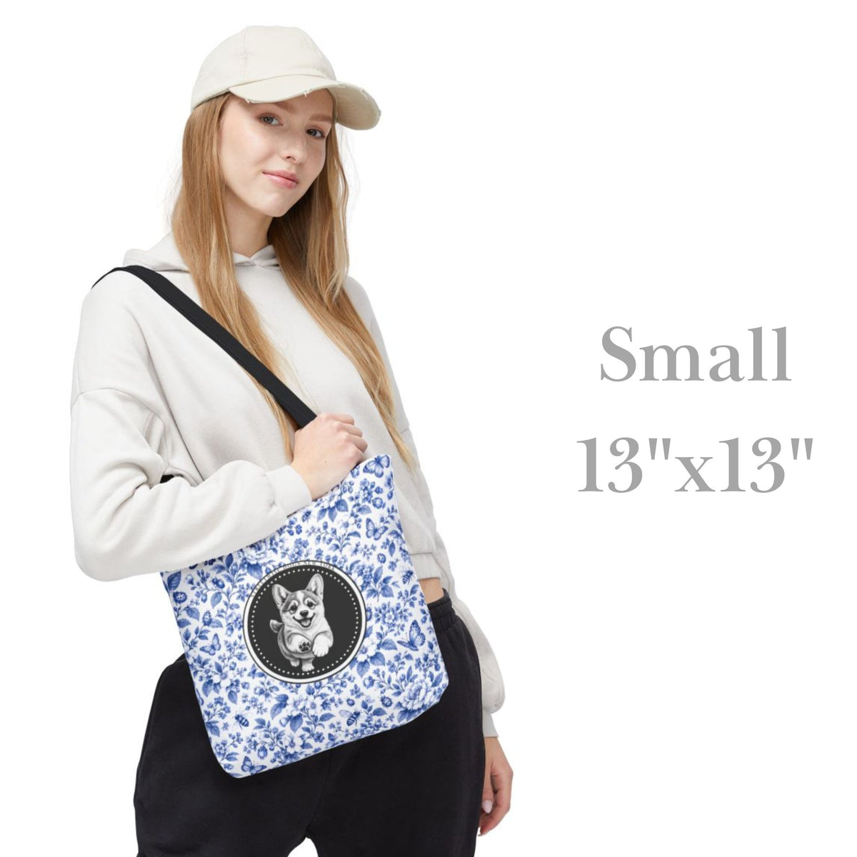 Corgi, Blue Flora & Fauna Durable Tote Bag