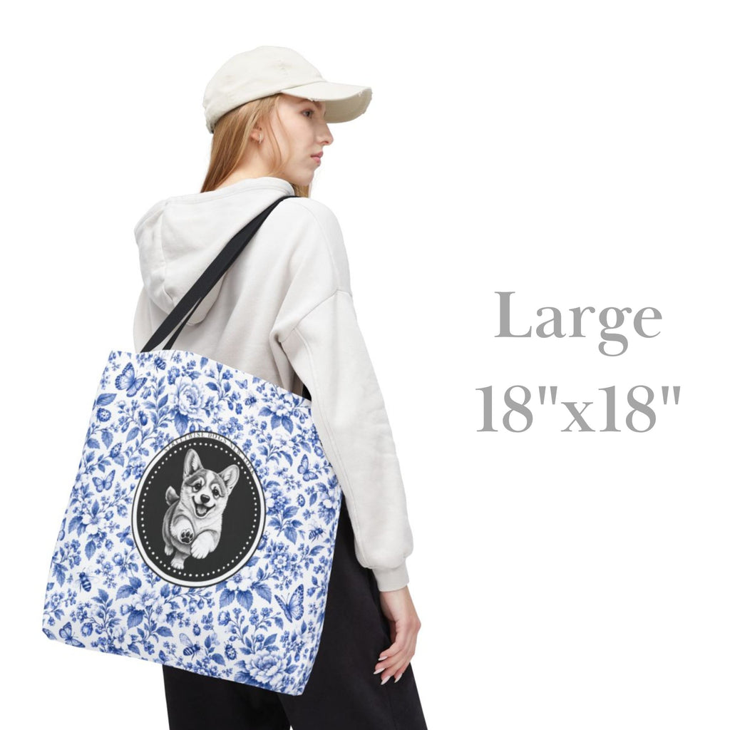 Corgi, Blue Flora & Fauna Durable Tote Bag