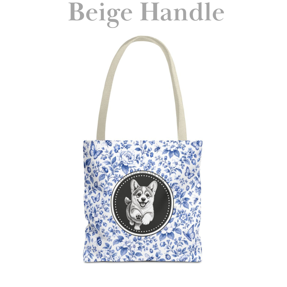 Corgi, Blue Flora & Fauna Durable Tote Bag