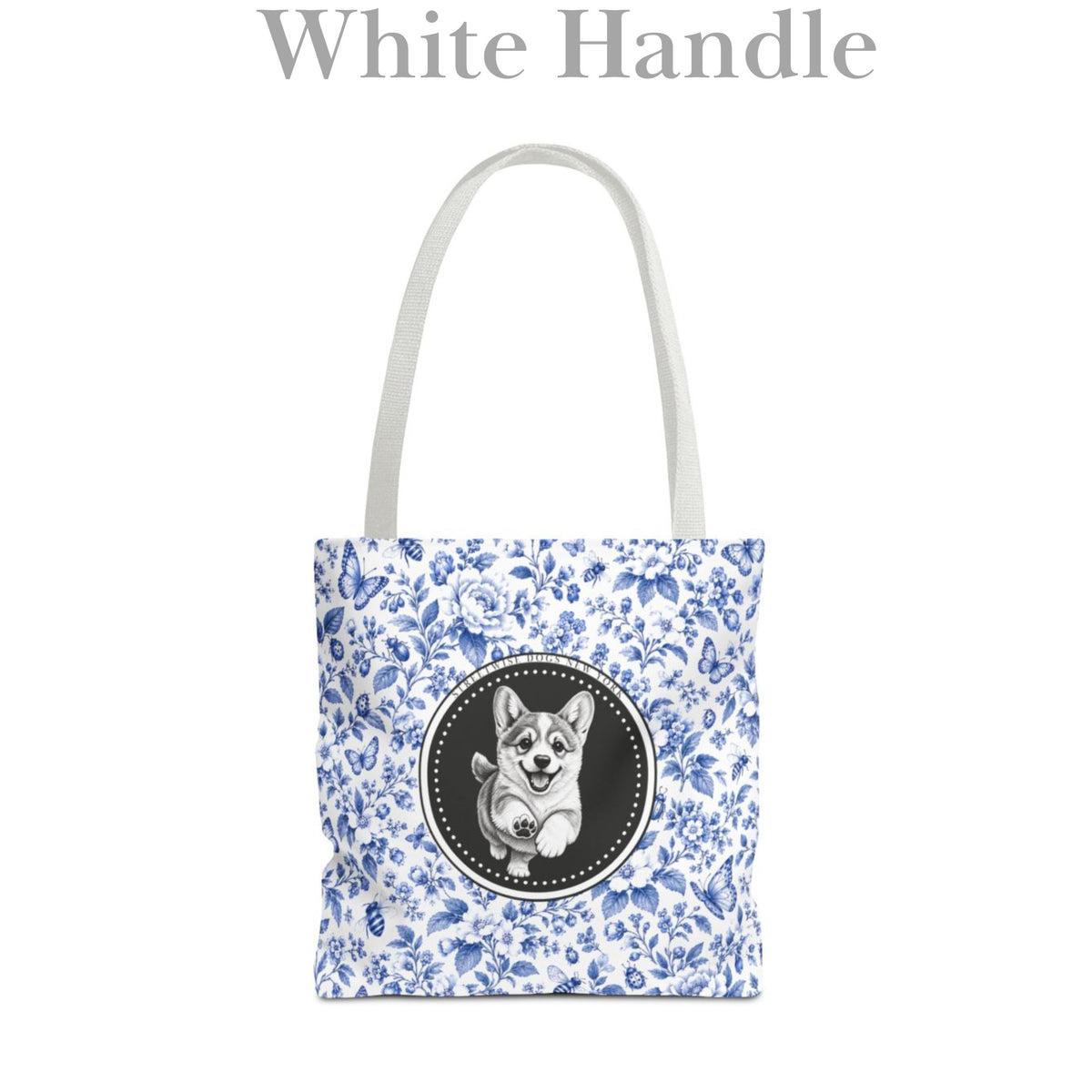 Corgi, Blue Flora & Fauna Durable Tote Bag