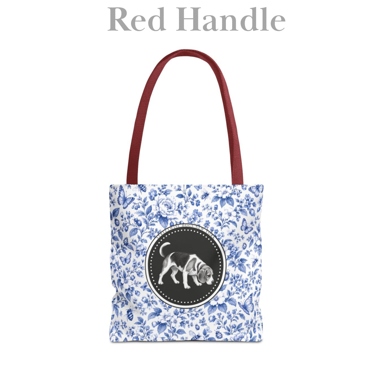 Beagle, Blue Floral Durable Tote Bag