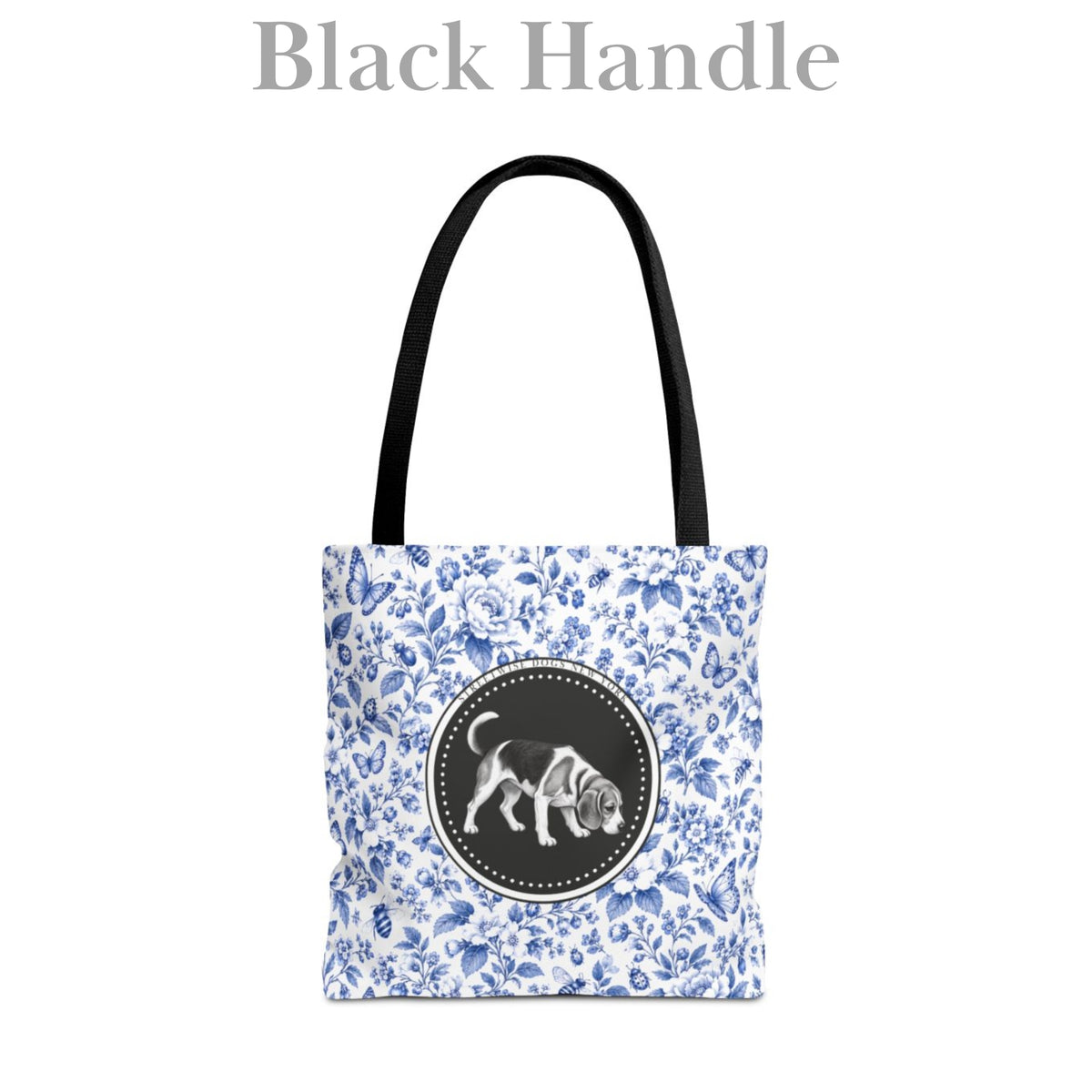 Beagle, Blue Floral Durable Tote Bag