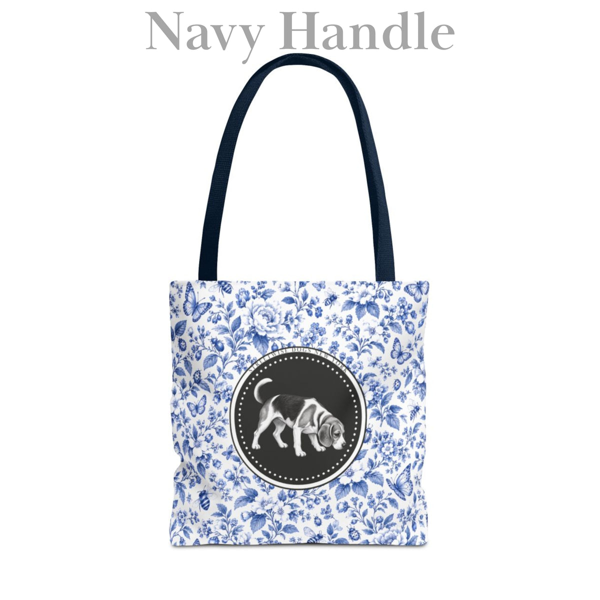 Beagle, Blue Floral Durable Tote Bag