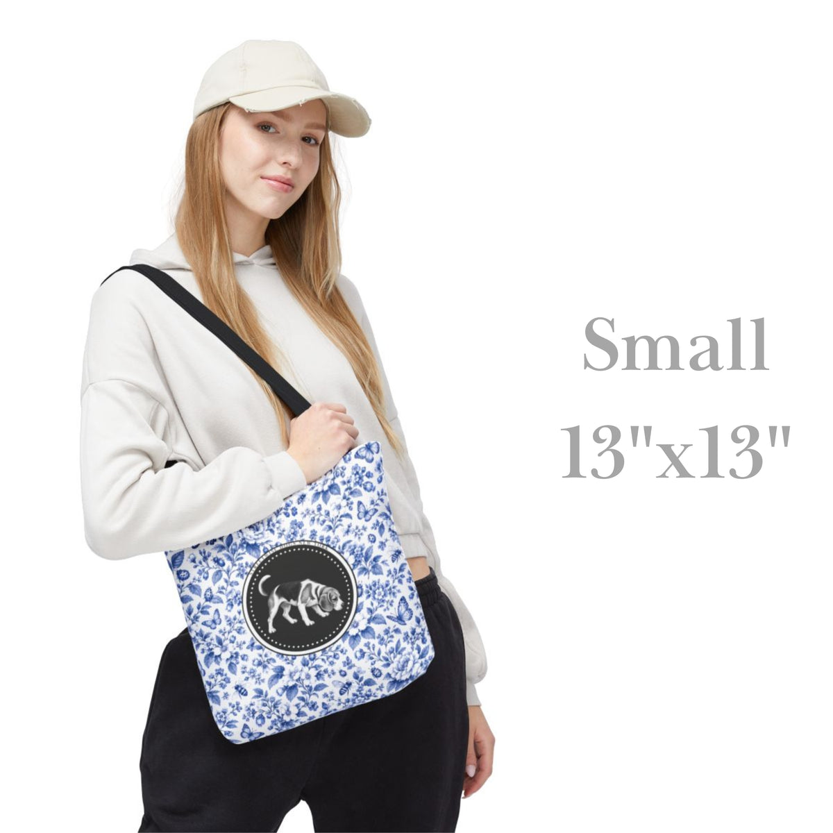Beagle, Blue Floral Durable Tote Bag
