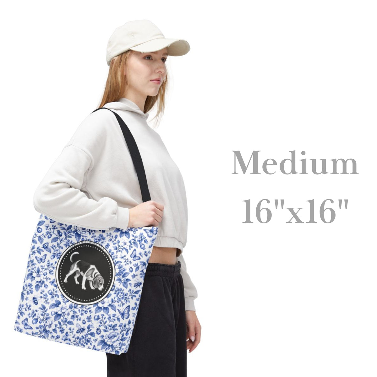 Beagle, Blue Floral Durable Tote Bag
