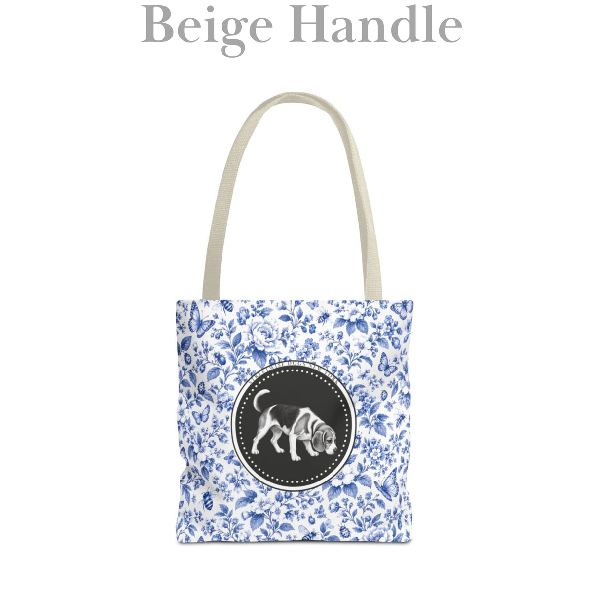 Beagle, Blue Floral Durable Tote Bag