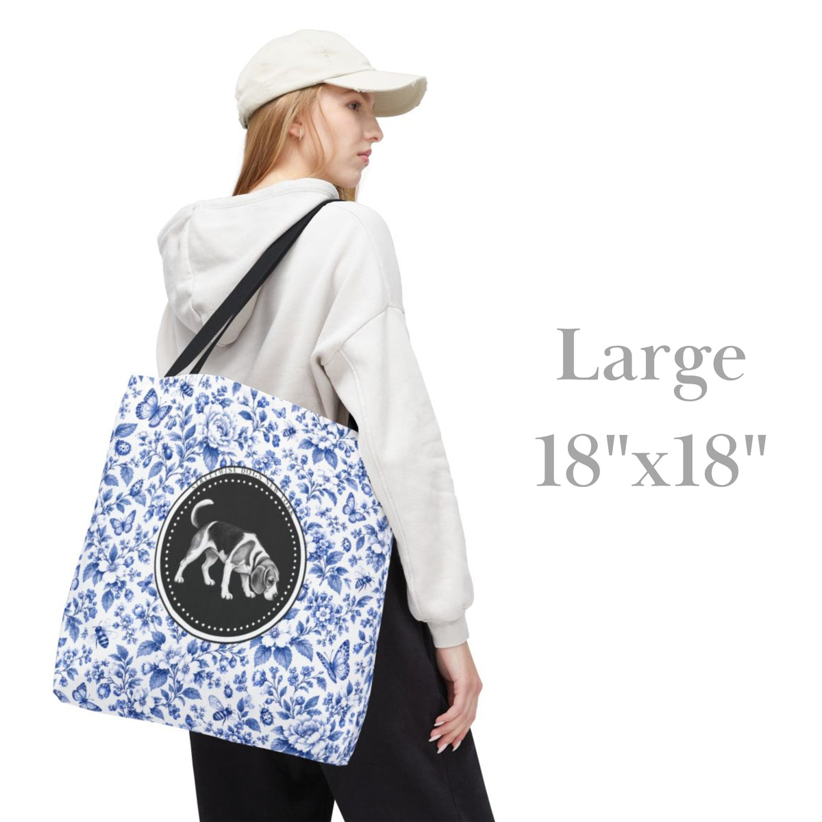 Beagle, Blue Floral Durable Tote Bag