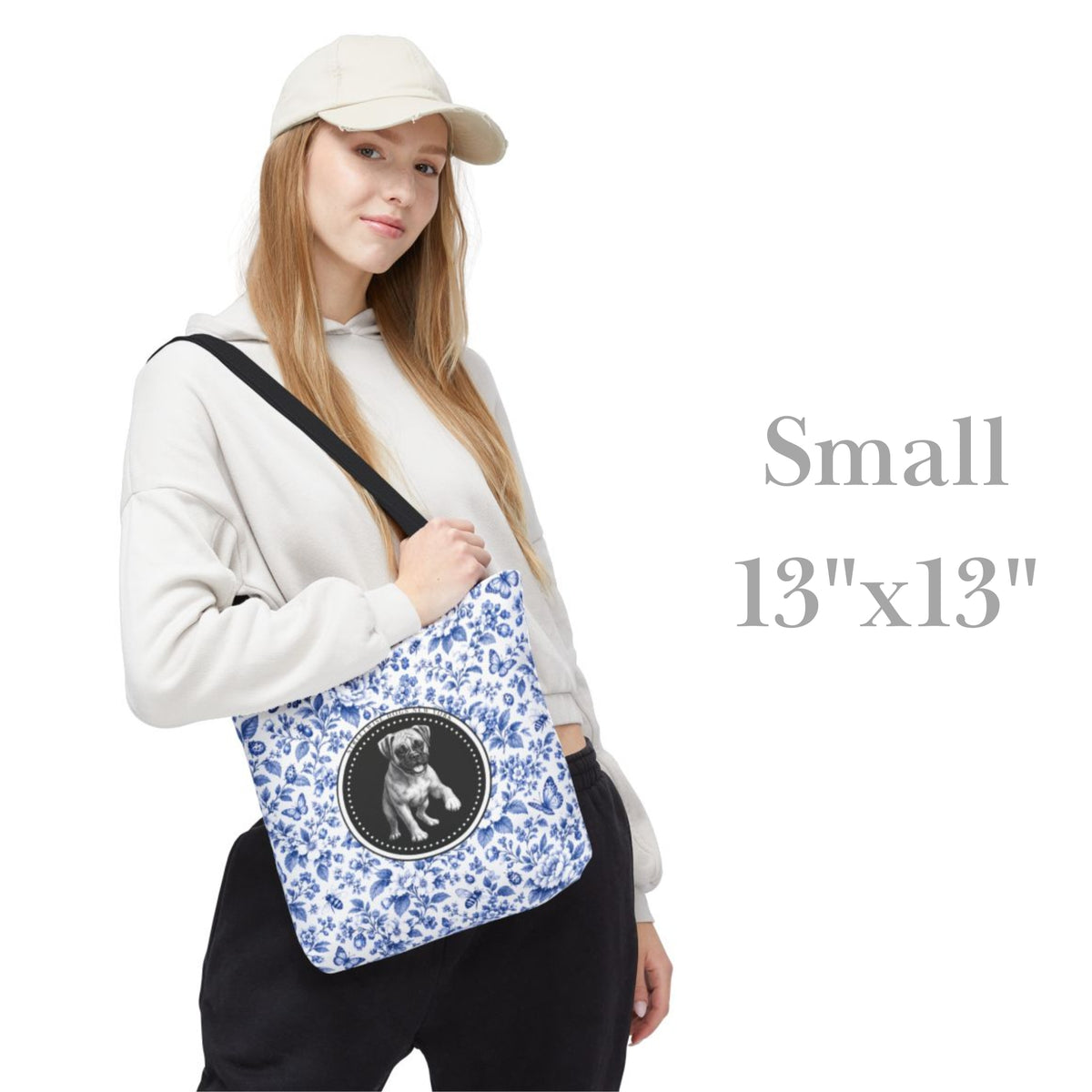 Boxer, Durable Blue Floral Tote Bag