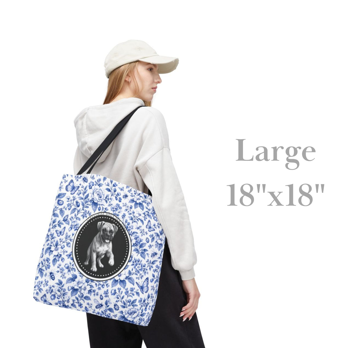 Boxer, Durable Blue Floral Tote Bag