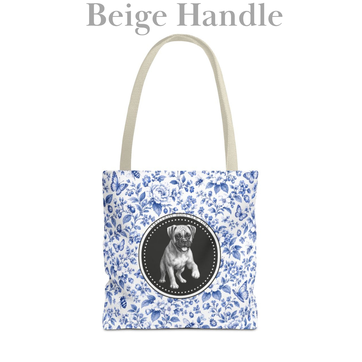 Boxer, Durable Blue Floral Tote Bag