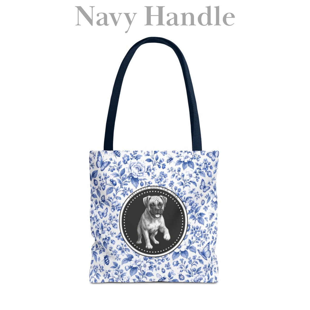 Boxer, Durable Blue Floral Tote Bag