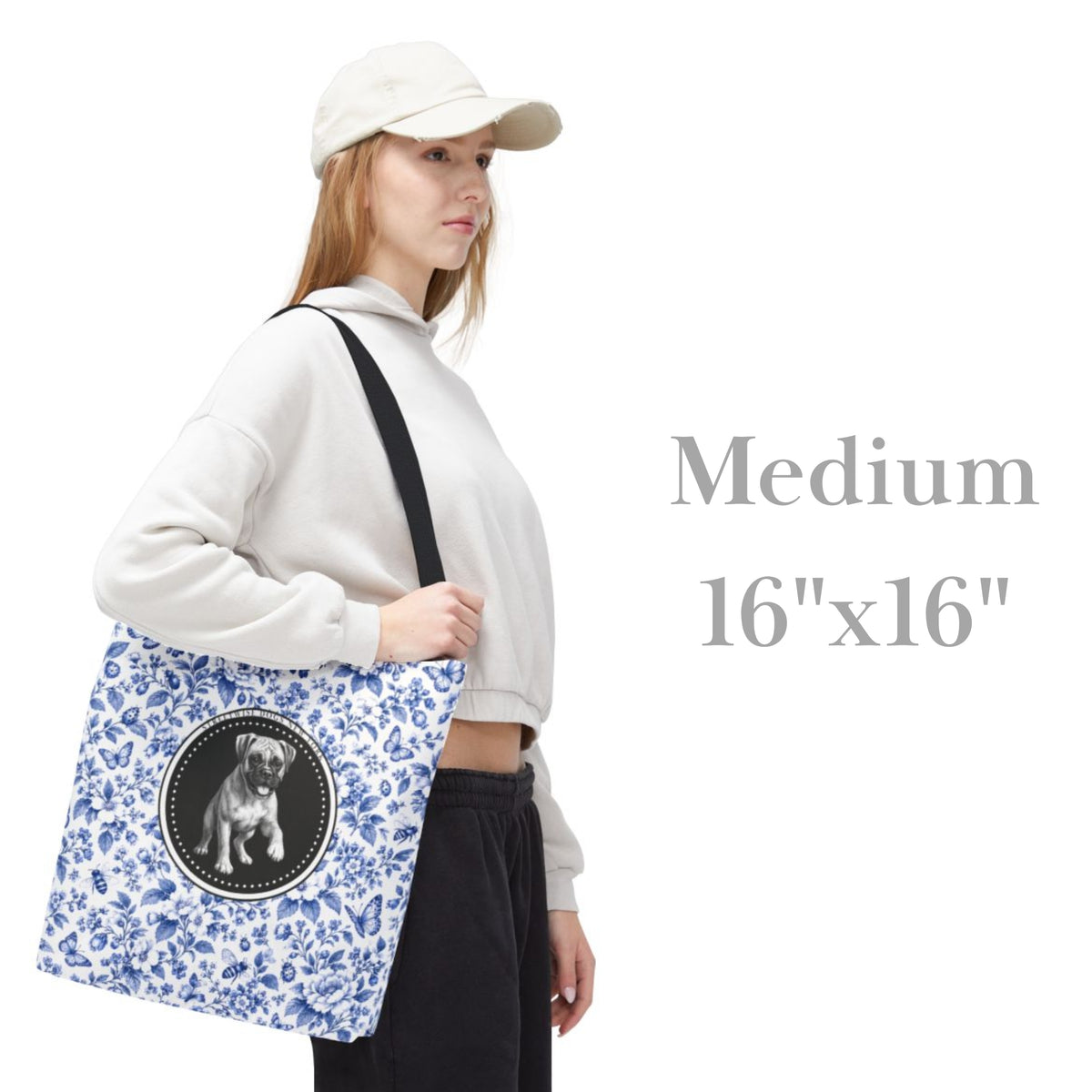 Boxer, Durable Blue Floral Tote Bag